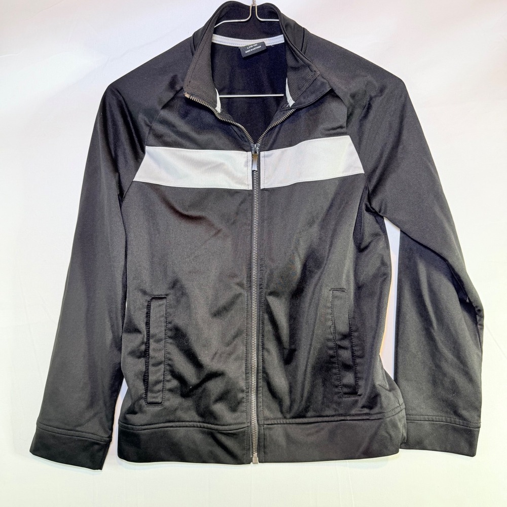 Athletic Works Boys Black Track Jacket White Chest Stripe Full Zip‎ Size L 10-12